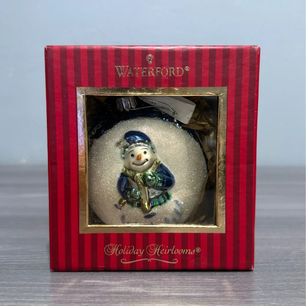 Waterford Holiday Heirlooms Snowman Glass‎ Ornament Cobalt Blue Silver Glitter